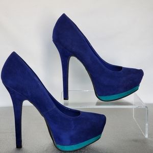 Anne Michelle Blue Suede Platform Heels 8